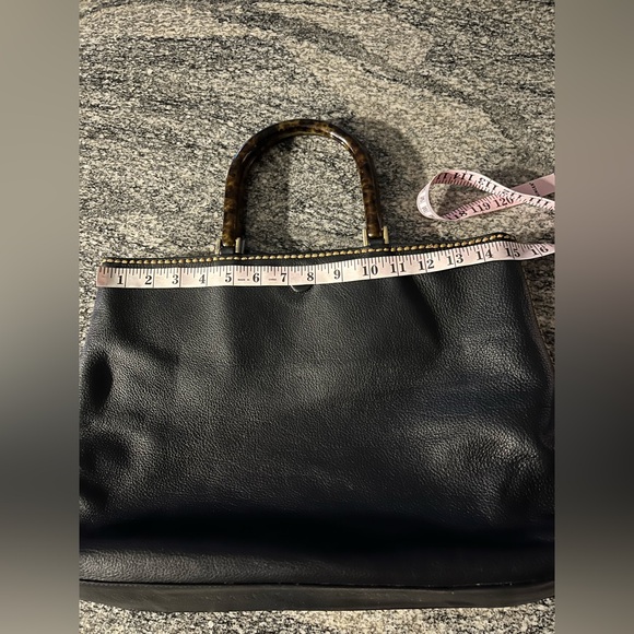 Plinio Italian Black Leather Tote Bag w/Tortoise Shell Handles Y2K - Picture 10 of 10